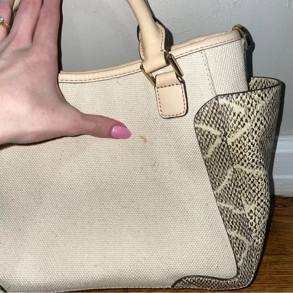 Tory Burch Frances Snakeskin Canvas Satchel Shoulder Bag - Picture 7 of 7